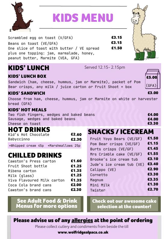 Kids Menu 2025
